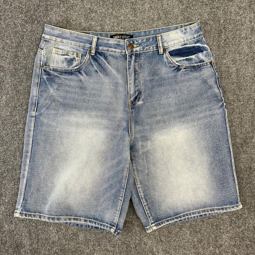 Smoke & Ash Premium Denim Baggy Jorts Light Wash Skater Shorts Mens 38